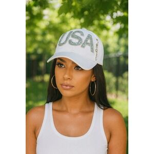 USA Rhinestone Women or Men Baseball Hat Patriotic Bling Adjustable Unisex‎ Cap